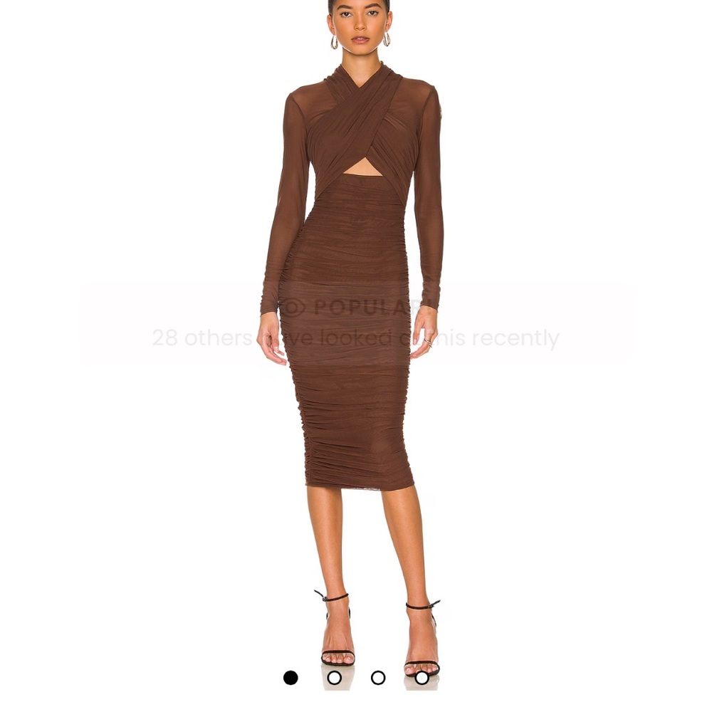 Bardot Brown Ribbed Mock Neck Bodycon Dress